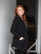 woman wearing blondie briton cardigan in black