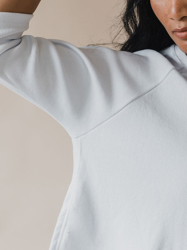 close up view of white fabric of classic east end sweater