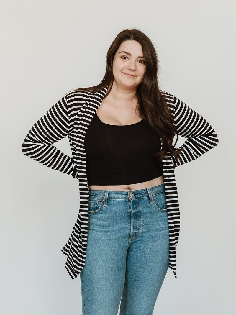 Black and white striped briton cardigan by blondie apparel